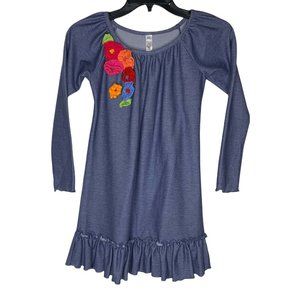 Luv U Lots Denim Look Dress with Fabric Flowers Girls Size 7/8 Blue Boutique
